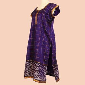 Purple Checkered Silk Knee-Length Kurta | Muvvas Boutique